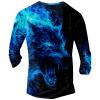 DMOYALA Mens Henley Shirts Wolf Fire Blue Graphic Printed Long Sleeve Pullover Shirts 8Pcs Buttons Up Vintage V Neck Trendy Fall Hippie Streetwear Tees Top view 2