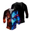 DMOYALA Mens Henley Shirts Wolf Blue Graphic Printed Long Sleeve Pullover Shirts 8Pcs Buttons Up Vintage V Neck Trendy Fall Hippie Streetwear Tees Top view 3