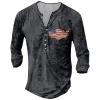 DMOYALA Mens Henley Shirts Flag Deep Grey Graphic Printed Long Sleeve Pullover Shirts 8Pcs Buttons Up Vintage V Neck Trendy Fall Hippie Streetwear Tees Top view 1