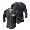 DMOYALA Mens Henley Shirts Flag Deep Grey Graphic Printed Long Sleeve Pullover Shirts 8Pcs Buttons Up Vintage V Neck Trendy Fall Hippie Streetwear Tees Top view 3