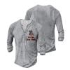 DMOYALA Mens Henley Shirts Flag A Grey Graphic Printed Long Sleeve Pullover Shirts 8Pcs Buttons Up Vintage V Neck Trendy Fall Hippie Streetwear Tees Top view 3