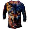 DMOYALA Mens Henley Shirts Wolf Navy Graphic Printed Long Sleeve Pullover Shirts 8Pcs Buttons Up Vintage V Neck Trendy Fall Hippie Streetwear Tees Top view 2