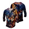 DMOYALA Mens Henley Shirts Wolf Navy Graphic Printed Long Sleeve Pullover Shirts 8Pcs Buttons Up Vintage V Neck Trendy Fall Hippie Streetwear Tees Top view 3