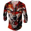 DMOYALA Mens Henley Shirts Wolf Red Graphic Printed Long Sleeve Pullover Shirts 8Pcs Buttons Up Vintage V Neck Trendy Fall Hippie Streetwear Tees Top view 1