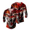 DMOYALA Mens Henley Shirts Wolf Red Graphic Printed Long Sleeve Pullover Shirts 8Pcs Buttons Up Vintage V Neck Trendy Fall Hippie Streetwear Tees Top view 3