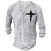 DMOYALA Mens Henley Shirts Cross White Graphic Printed Long Sleeve Pullover Shirts 8Pcs Buttons Up Vintage V Neck Trendy Fall Hippie Streetwear Tees Top XL view 1