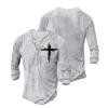 DMOYALA Mens Henley Shirts Cross White Graphic Printed Long Sleeve Pullover Shirts 8Pcs Buttons Up Vintage V Neck Trendy Fall Hippie Streetwear Tees Top XL view 3