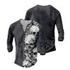 DMOYALA Mens Henley Shirts Skull Gray Graphic Printed Long Sleeve Pullover Shirts 8Pcs Buttons Up Vintage V Neck Trendy Fall Hippie Streetwear Tees Top view 3