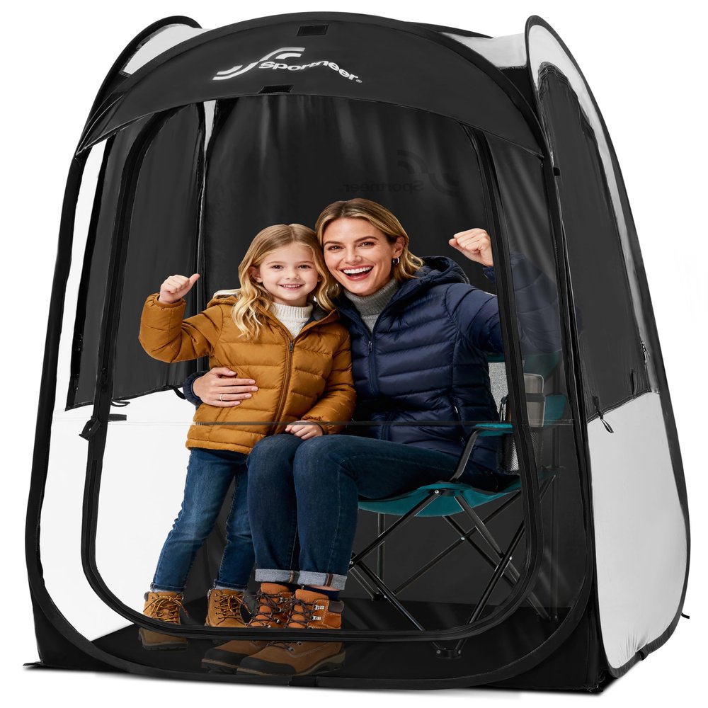 Sportneer XL Pop Up Sports Tent, 46" L x 46" W x 63.5" H Clear TPU Outdoor Shelter for 1 Adult & 1 Child, All-Weather Warm Bubble Pod with Instant Setup, Wind & Rain Protection for Spectators