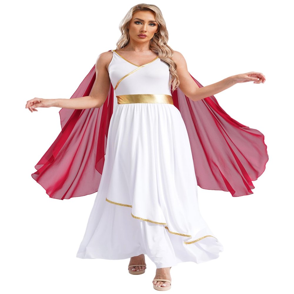 Agoky Womens Ancient Toga Dress Roman Queen Greek Princess Cosplay Role Play Outfits for Halloween Burgundy Small
