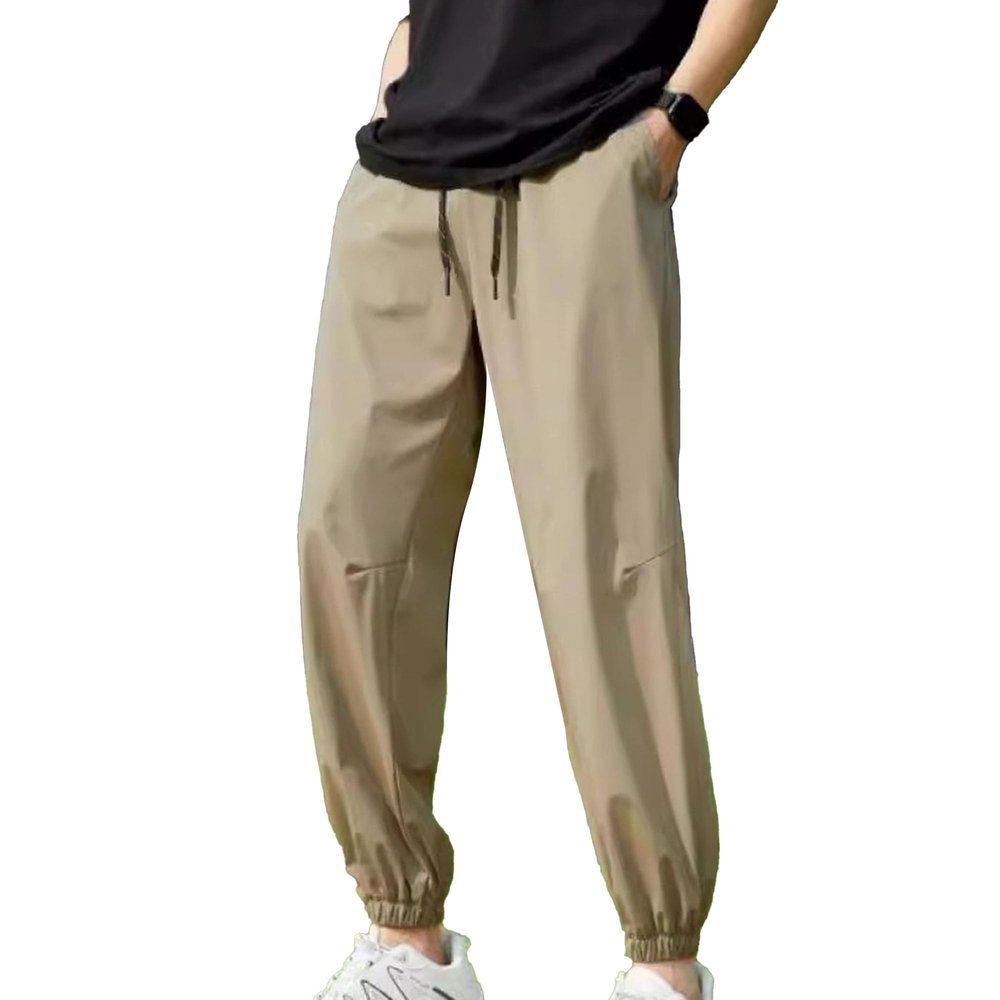 Mens Quick Drying Hiking Pants Ice Silk Running Athletic Jogger Pants Lightweight Breathable Lantern Trousers (Khaki,XXL)
