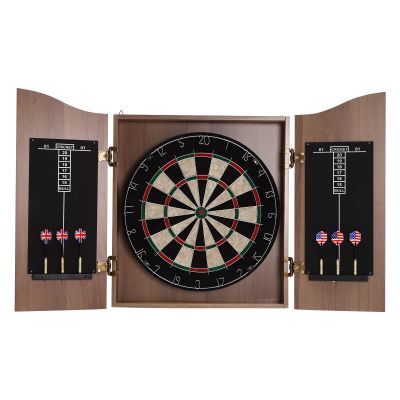 AGULIUM Dartboard and Cabinet Sets Stadium Cabinet Sisal Dart Board for Adults Dart Board Cabinet Set with 1 Dartboard 1 Cabinet 6 Darts and Scoreboard for Home Clubs Offices(Brown)