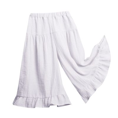 Toddler Baby Girls Wide Leg Palazzo Pants Flowy Ruffle Wrinkled Cotton Pants Loung Culottes (White, 12-18 Months)