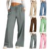Deals of The Day Deals Lightning Today Prime,Womens Linen Pants High Waisted Wide Leg Baggy Boho Sweatpants Comfy Cotton Lounge Beach Trousers with Pockets,Grey,Medium view 1