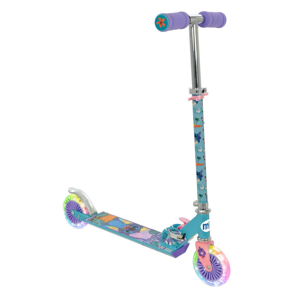 Disney Stitch Scooter for Girls and Boys | Folding Inline 2 Wheel Kids Scooter with Light Up Wheels l Adjustable Height - Age 5+
