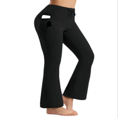 Emlovm Fleece Lined Leggings Women Flare Pants Warm Winter Bootleg Yoga Pants with Pockets Waterproof Thermal Hiking Black M