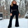 Emlovm Fleece Lined Leggings Women Flare Pants Warm Winter Bootleg Yoga Pants with Pockets Waterproof Thermal Hiking Black M view 3