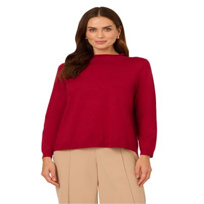 Adrianna Papell Diffusion Women's Mock Neck Step Hem Sweater, Cranberry, S