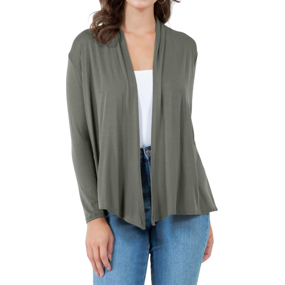 Azules Long Sleeve Open Front Cardigan for Women  Lightweight Rayon Sweater, Soft Flowy Layer for Casual or Dressy Outfits Small Olive