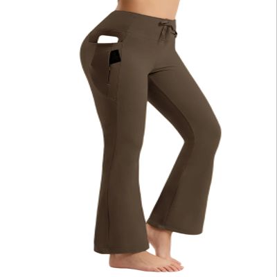 Emlovm Fleece Lined Leggings Women Flare Pants Warm Winter Bootleg Yoga Pants with Pockets Waterproof Thermal Hiking Caramel XXL