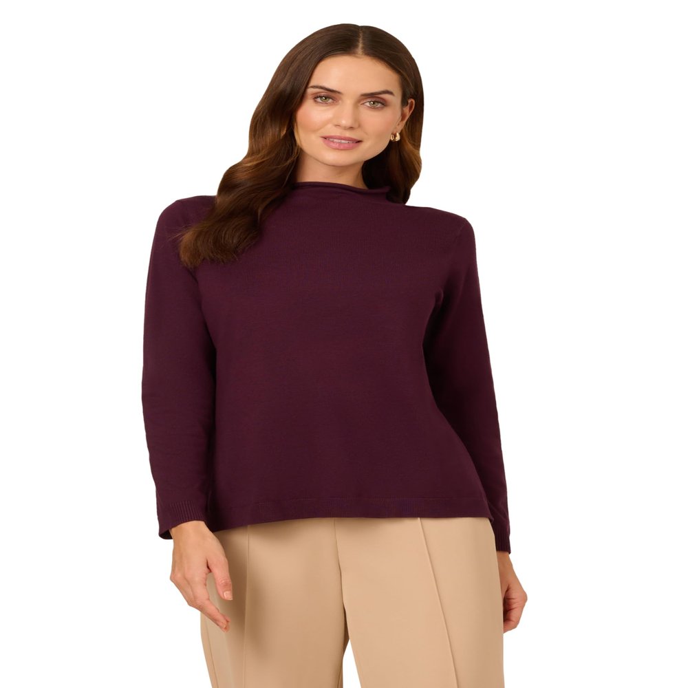 Adrianna Papell Diffusion Women's Mock Neck Step Hem Sweater, Plum, S