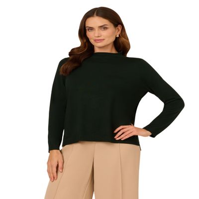 Adrianna Papell Diffusion Women's Mock Neck Step Hem Sweater, Hunter, L