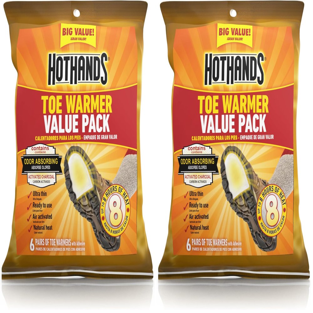 HotHands Toe Warmers - Long Lasting Safe Natural Odorless Air Activated Warmers - Up to 8 Hours of Heat - 6 Pair (Pack of 2)
