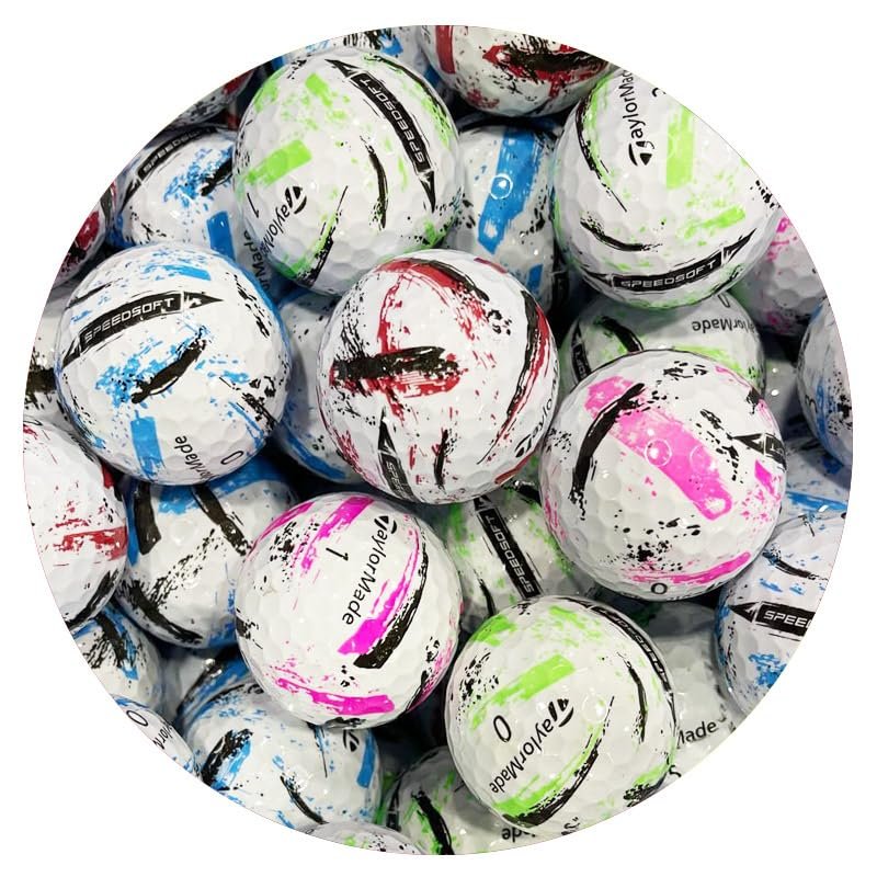 LostGolfBalls - 100 Recycled & Used SpeedSoft Ink Golf Balls for Taylormade, Mint Condition, AAAAA Quality, Mix of Blue, Green, Red, Pink