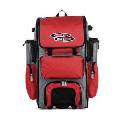 Boombah Rolling Superpack Baseball/Softball Gear Bag - 23-1/2" x 13-1/2" x 9-1/2" - BRSP2C23 Gray/Red - Telescopic Handle - Holds 4 Bats - Wheeled Version