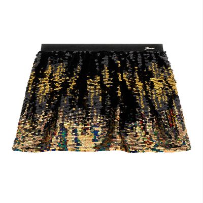 GUESS Girls Sequins Midi Skirt, Gold and Black Sequins, 7