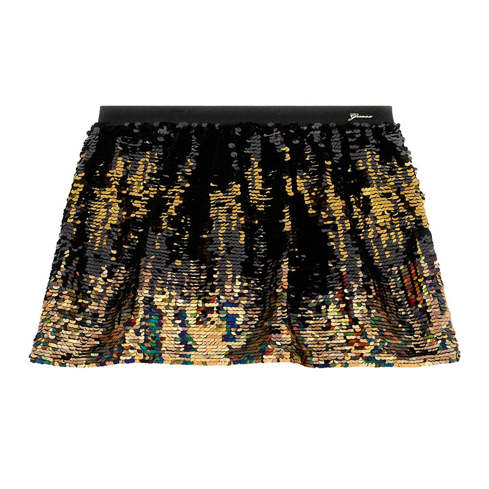 GUESS Girls Sequins Midi Skirt, Gold and Black Sequins, 7