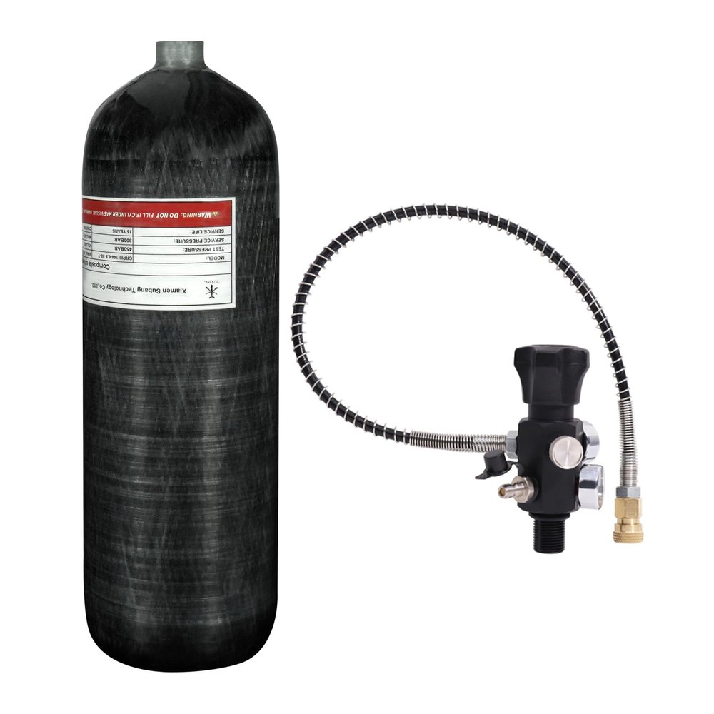 TUXING 4500psi 6.8L Carbon Fiber Air Scuba TankEmpty Bottle Paintball Filling Station with Two Pressure Gauges Up to with 24 Inch High Pressure Hose M18*1.5