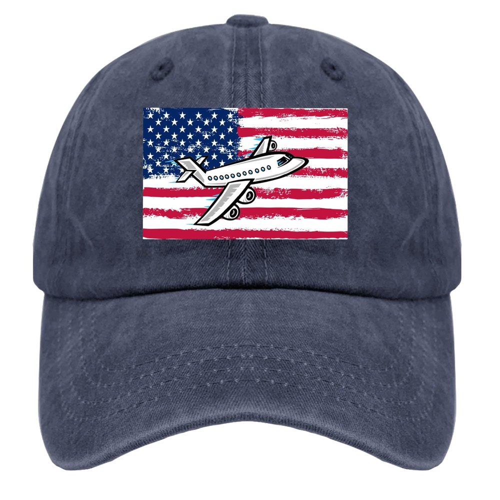 4th of July F 16 Aircraft American Flag Boys Kids Mens Baseball Cap Tennis Cap for Womens Vintage Hats Light Navy Blue