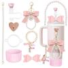 8Pcs Pink Stanley Cup Accessories Set for Stanley Cup 30&40 Oz Tumbler - Silicone Straw Cover Cap and Boot, Letter Charm for Handle, Bow Straw and Charm Decoration, Pearl Water Bottle Handle Strap(F) view 1