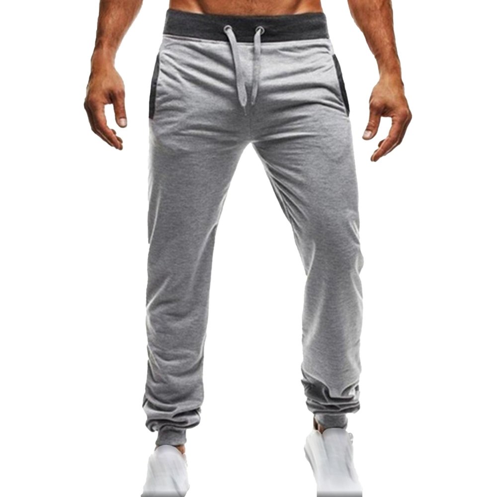QOAAIE Mens Stretch Cotton Athletic Pants Drawstring Waist Jogger Sweatpants Casual Loose Workout Running Track Pants (Grey,X-Large)