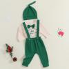 Lenjindjer 3Pcs Baby Boy Christmas Outfits Long Sleeve Letter Print Gentleman Romper Suspender Pants Hat Fall Winter Clothes (Green, 0-3 Months) view 2
