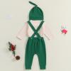 Lenjindjer 3Pcs Baby Boy Christmas Outfits Long Sleeve Letter Print Gentleman Romper Suspender Pants Hat Fall Winter Clothes (Green, 0-3 Months) view 3