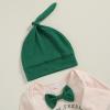 Lenjindjer 3Pcs Baby Boy Christmas Outfits Long Sleeve Letter Print Gentleman Romper Suspender Pants Hat Fall Winter Clothes (Green, 0-3 Months) view 4