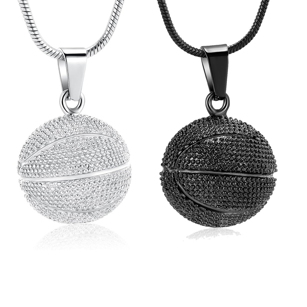 mingkejw Basketball Urn Necklace for Ashes Sport Cremation Jewelry Stainless Steel Football Memorial Necklaces Ash Holder for Human Pets Keepsake Jewelry for Sport Lover Men with Fill Tool,2pc