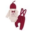 Lenjindjer 3Pcs Baby Boy Christmas Outfits Long Sleeve Letter Print Gentleman Romper Suspender Pants Hat Fall Winter Clothes (Red, 6-12 Months) view 1