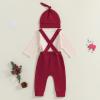 Lenjindjer 3Pcs Baby Boy Christmas Outfits Long Sleeve Letter Print Gentleman Romper Suspender Pants Hat Fall Winter Clothes (Red, 6-12 Months) view 3