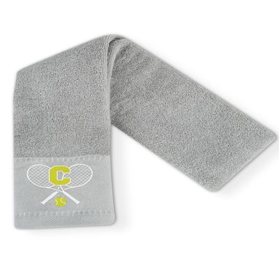 CybGene Embroidered Tennis Towel, Funny Tennis Gift for Men, Women & Lovers, Soft & Absorbent, Gray, Initial C
