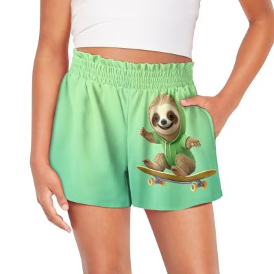 Tongluoye Cute Sloth Shorts for Girls 6-12 Months High Waisted Flowy Shorts Breathable Comfy Summer Shorts with Liner Lounge Active Short Pants Kids Clothing for Swimming, Running Wear