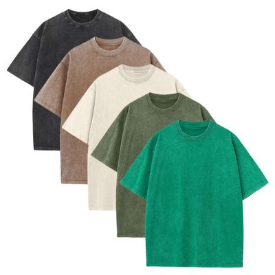 T-Shirts 5 Pack:Oversized Vintage Wash Solid Casual Basic Unisex Tee Tops Gym Tshirts for Man Women