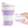 12oz Collapsible Cup for Traveling, Collapsible Silicone Travel Cup for Hot and Cold Drinks, Leak Proof Silicone Folding Travel Coffee Mug for Camping & Hiking, BPA Free Purple view 1