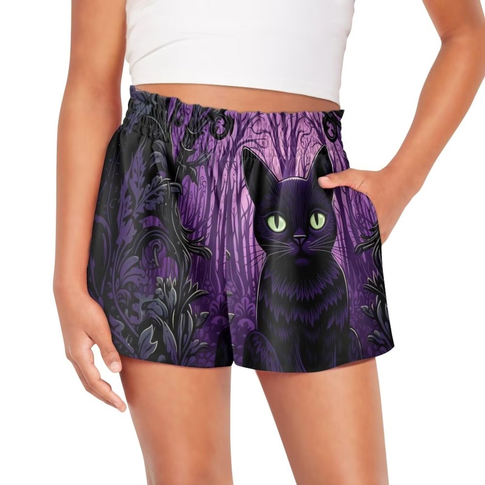 Tongluoye Black Cat Summer Shorts for Girls 6-12 Months Casual Wide Leg Shorts Kids Loose Fit Shorts High Waisted Pull On Short Pants Athletic Shorts Playwear Teens Outfits