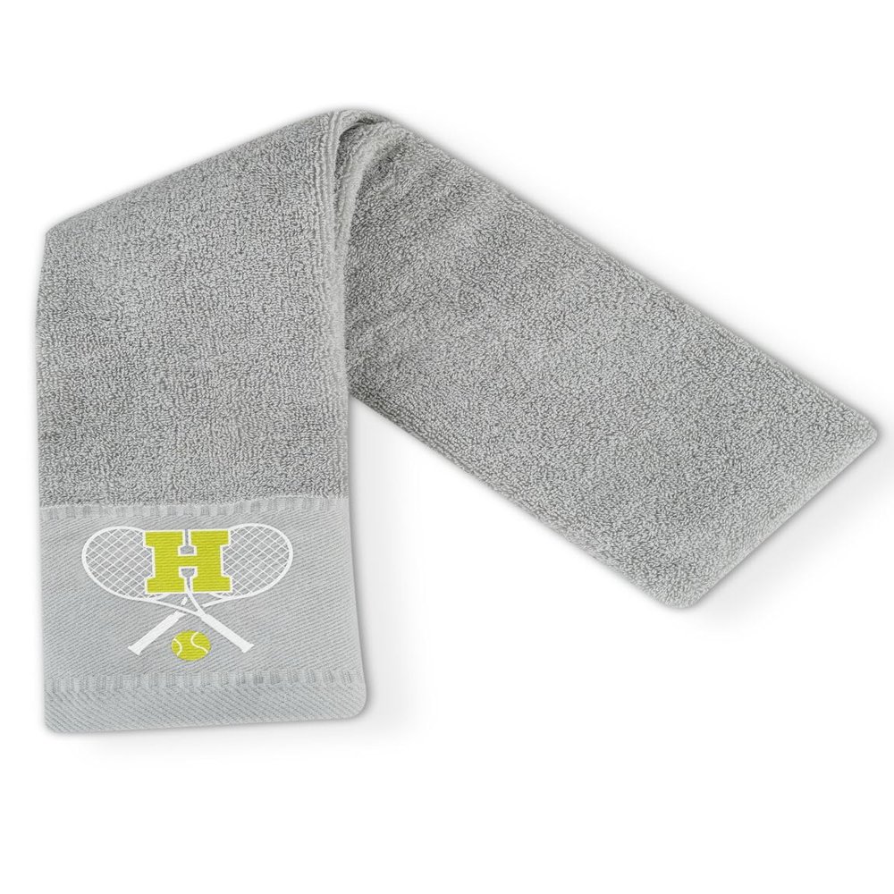 CybGene Embroidered Tennis Towel, Funny Tennis Gift for Men, Women & Lovers, Soft & Absorbent, Gray, Initial H