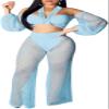 sexycherry Sexy Two Piece Bikini Sets for Women Vacation Blue Off The Shoulder Tube Top Long Straight Pants Cover Ups Swimwear Beach with Bandage(X-Large) view 3