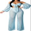 sexycherry Sexy Two Piece Bikini Sets for Women Vacation Blue Off The Shoulder Tube Top Long Straight Pants Cover Ups Swimwear Beach with Bandage(X-Large) view 4
