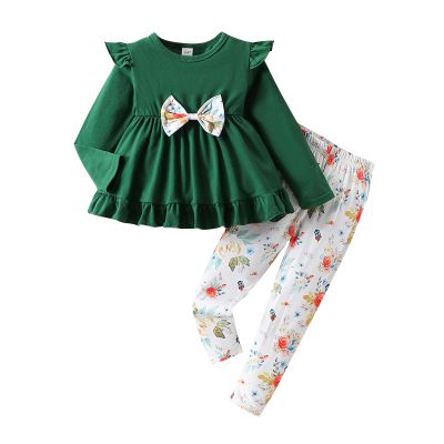 Ayzozuy Toddler Girl's Clothing Bow Tie High Low Long Sleeve Solid Color Top and Pants Girl's Fall/Winter Set (5-6T)